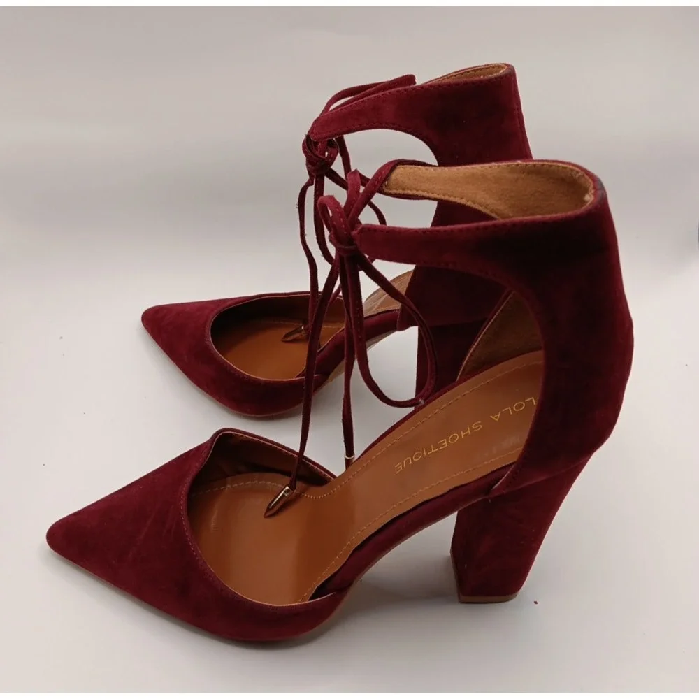 Lola Shoetique Women's Block Heel Ankle Tie‎ Shoes Size 10 Red